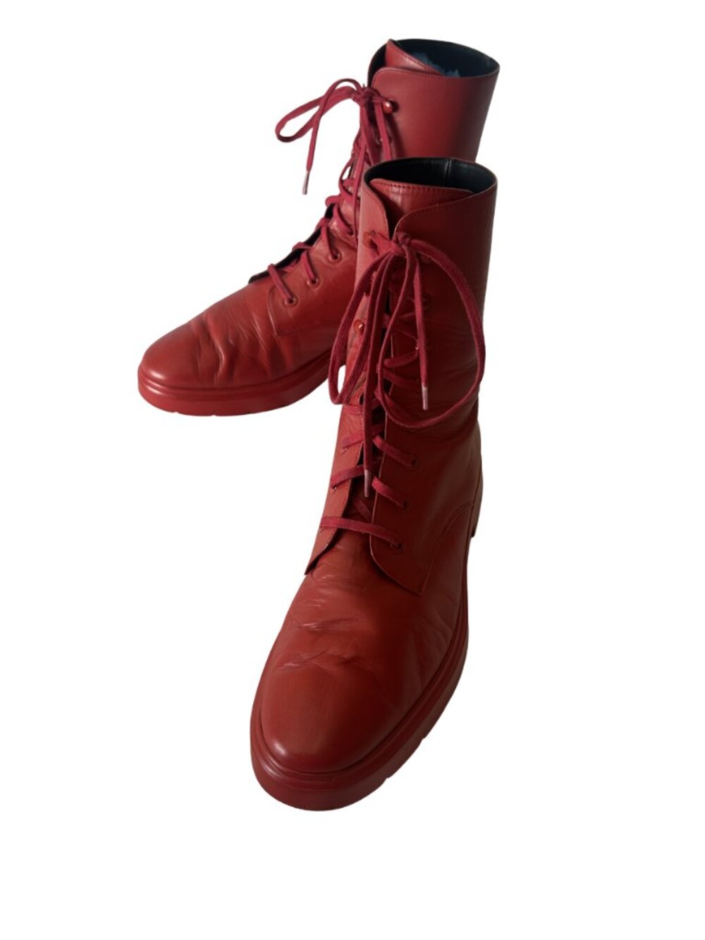 woman's McKenzee red lace-up combat boots by Stuart Weitzman Size 8.5